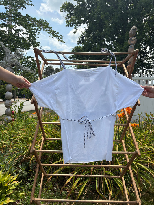 Tee-kini white and blue stripe w/ button nips